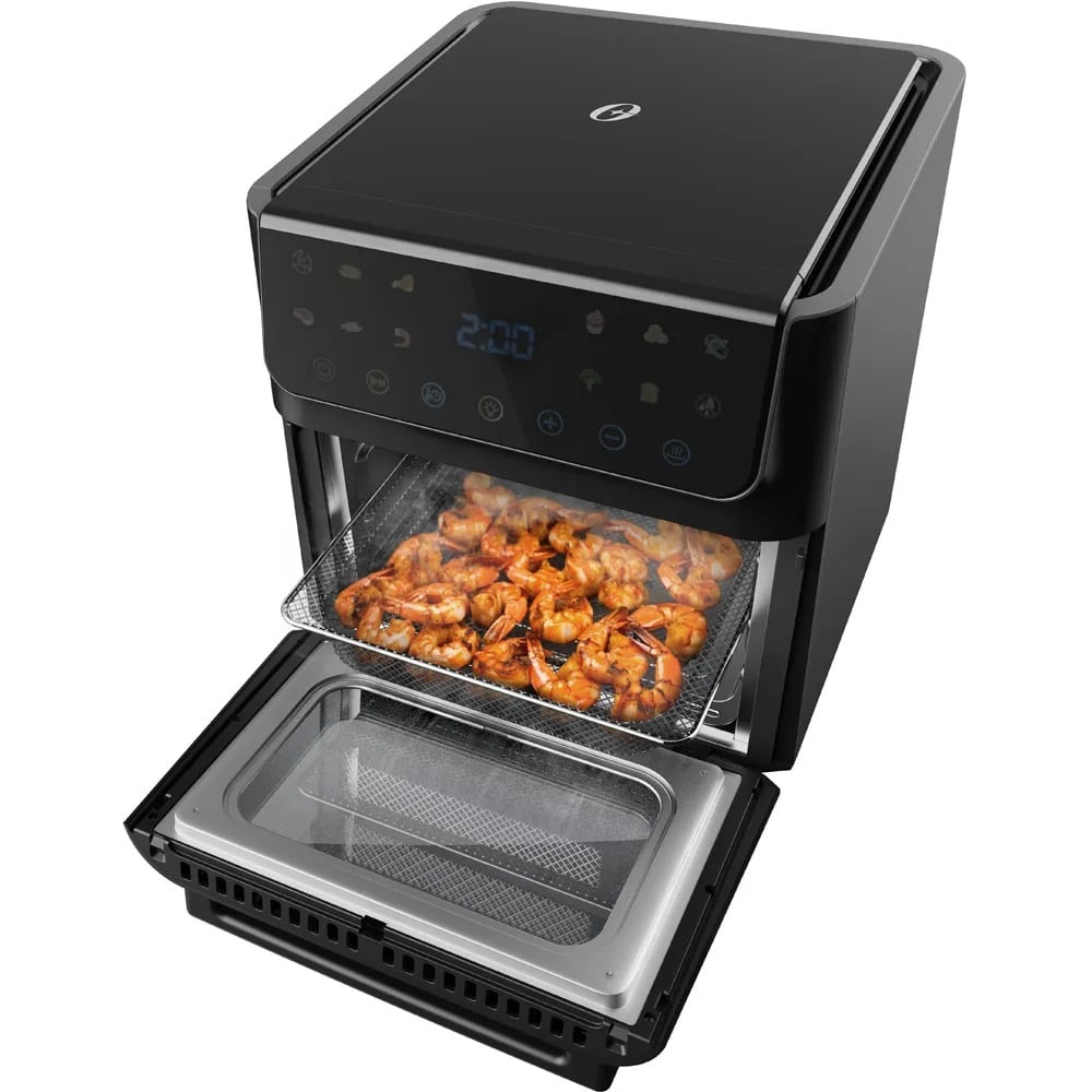 Interior da Oster Oven Fryer 12L com grelha e cesto removível